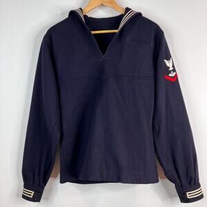 Vtg U.S. Navy Cracker Jack Uniform Brownwood 40L Wool Jumper Dress Blue Sailor